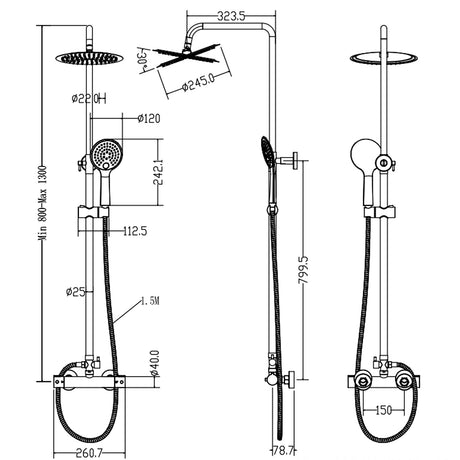 Modern Splash Steel Thermostatic Shower Mixer-H-13C