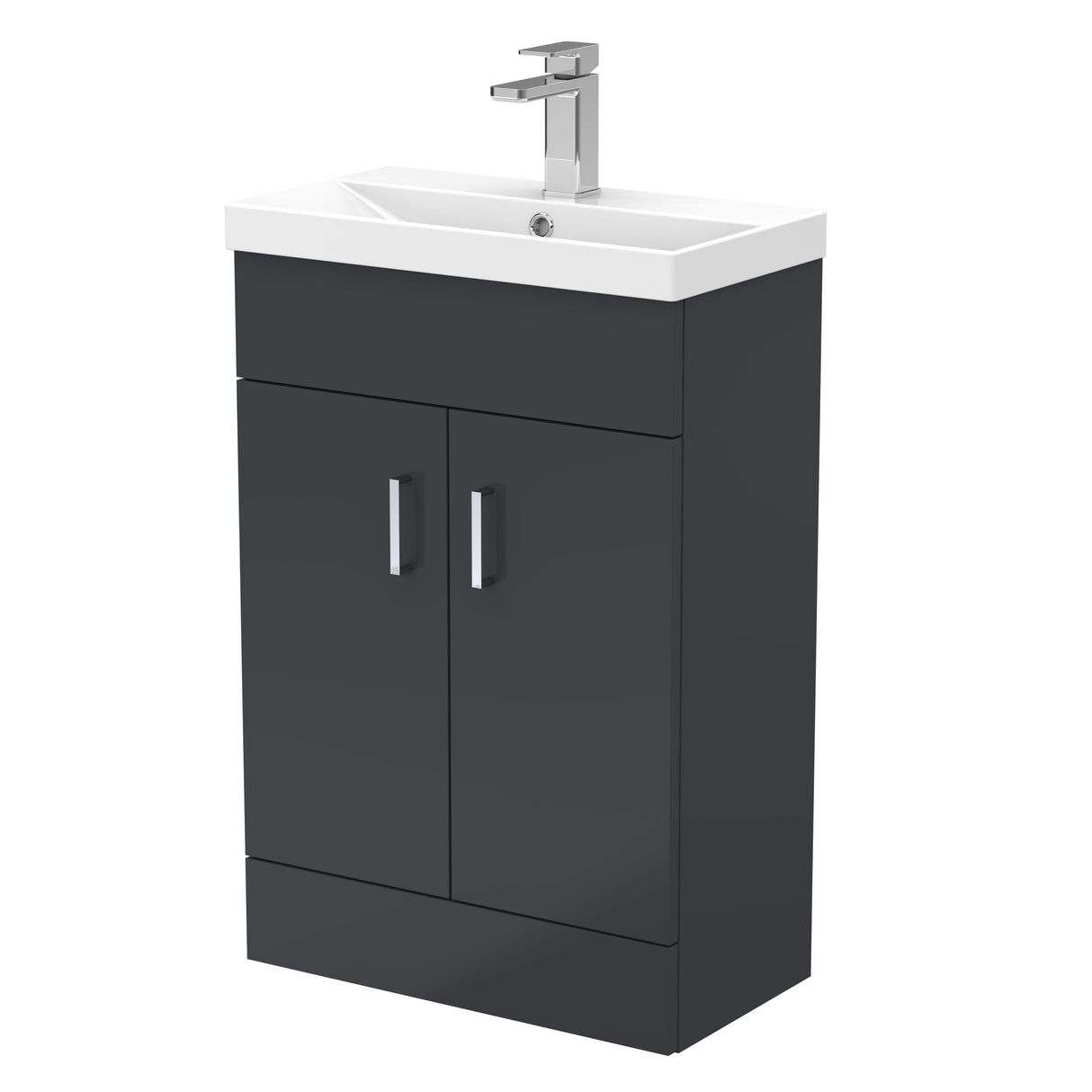 Modern Splash choice Turin 550mm Soft Black 2 Door Floor Standing Vanity Unit With Thin Edge Basin