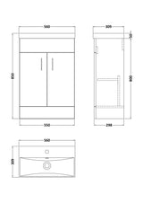 Modern Splash choice Turin 550mm Gloss White 2 Door Floor Standing Vanity Unit With Thin Edge Basin