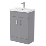 Modern Splash choice Turin 550mm Satin Grey  2 Door Floor Standing Vanity Unit With Thin Edge Basin