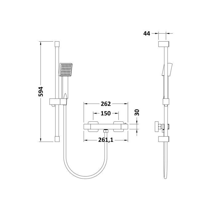 Modern Splash choice Chrome Square Bar Shower Valve and Rail Kit