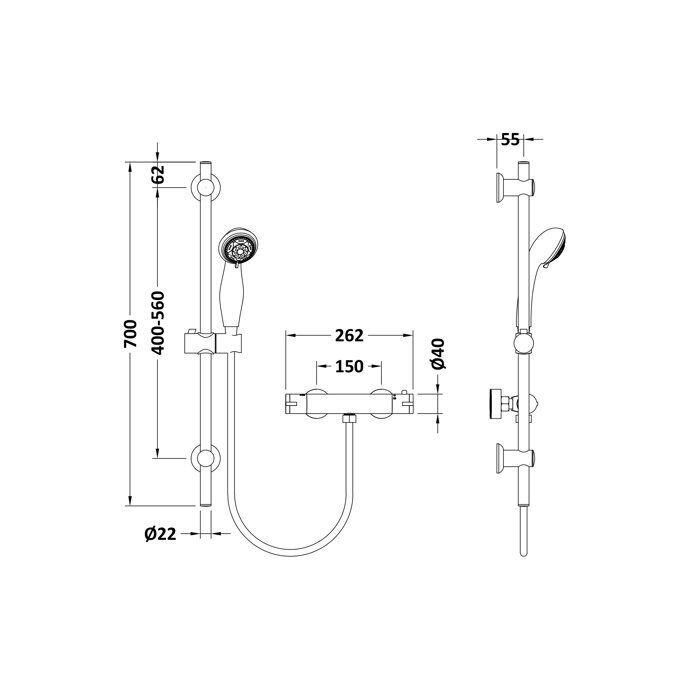 Modern Splash choice Chrome Round Bar Shower Valve and Rail Kit