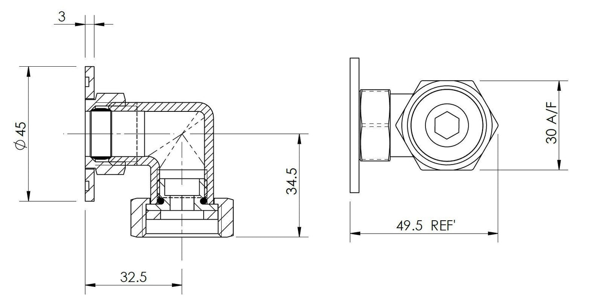 Chrome Back To Wall Shower Elbow