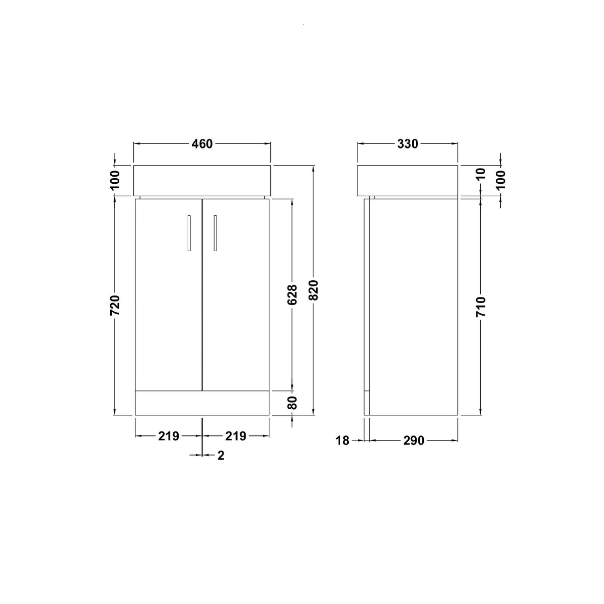 Modern Splash 450mm Gloss White 2 Door Floor Standing Vanity Unit