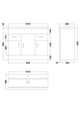 Modern Splash 1000mm Gloss White 3 Door 2 Drawer Floor Standing Cabinet With Basin