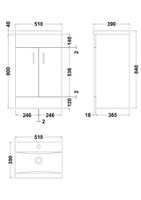 Modern Splash 500mm Gloss White 2 Door Floor Standing Cabinet With Basin