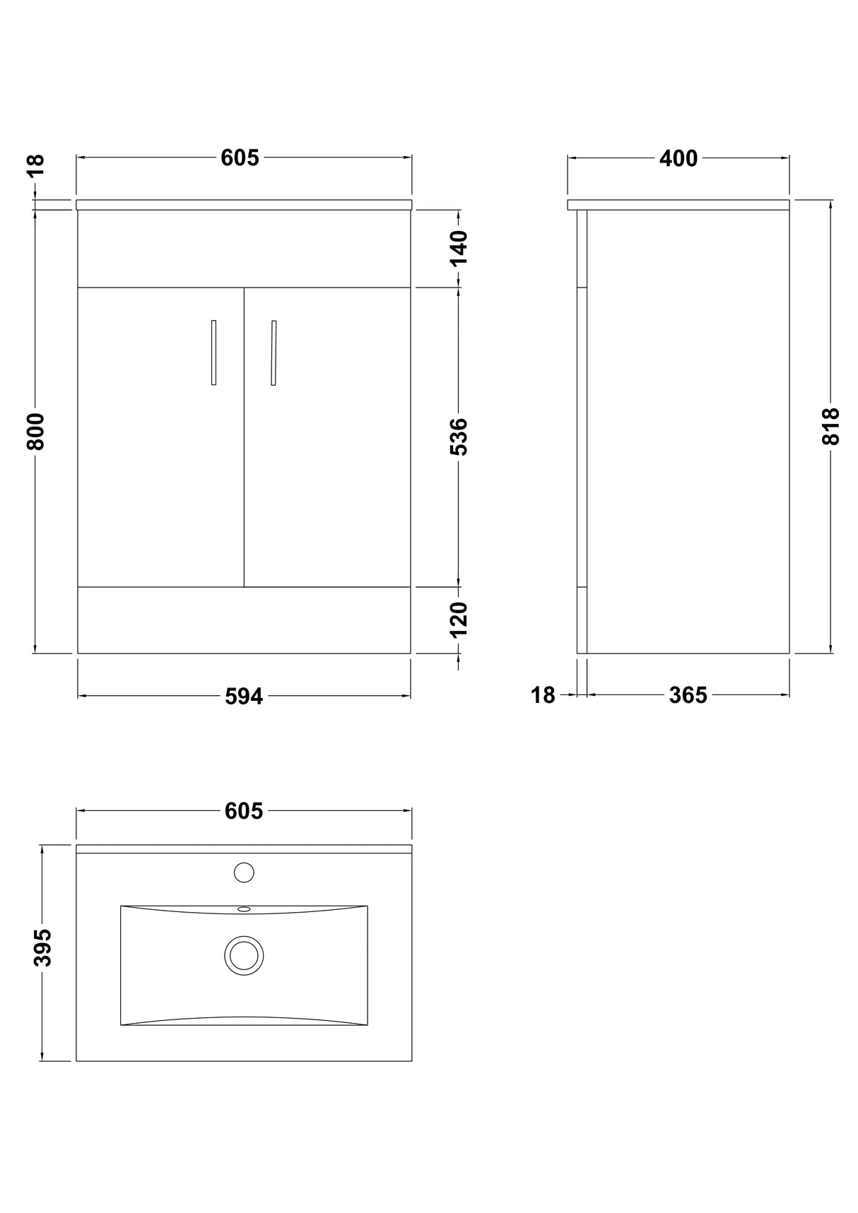Modern Splash Eden 600mm Gloss White 2 Door Floor Standing Cabinet With Basin