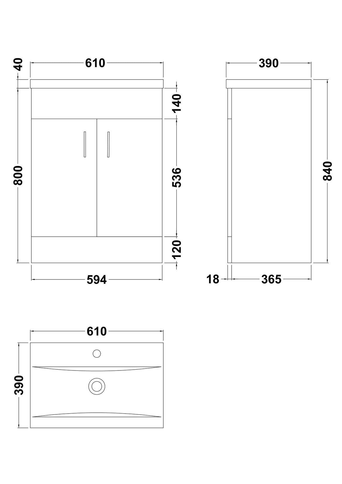 Modern Splash 600mm Gloss White 2 Door Floor Standing Cabinet With Basin