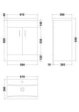 Modern Splash 600mm Gloss White 2 Door Floor Standing Cabinet With Basin