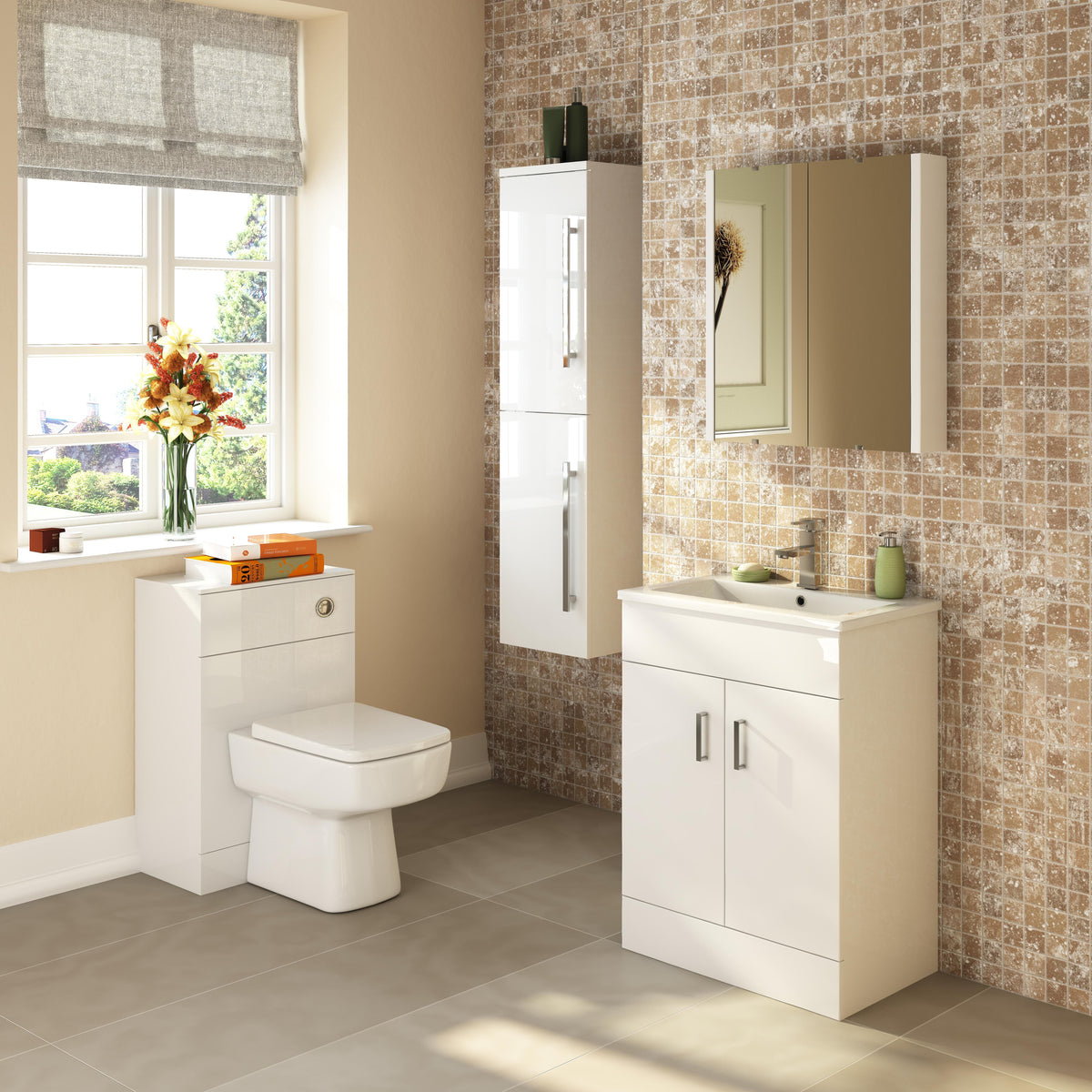 Modern Splash 600mm Gloss White 2 Door Floor Standing Cabinet With Basin