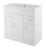 Modern Splash Eden 800mm Gloss White 3 Door 2 Drawer Floor Standing Cabinet With Basin
