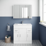 Modern Splash 800mm Gloss White 3 Door 2 Drawer Floor Standing Cabinet With Basin