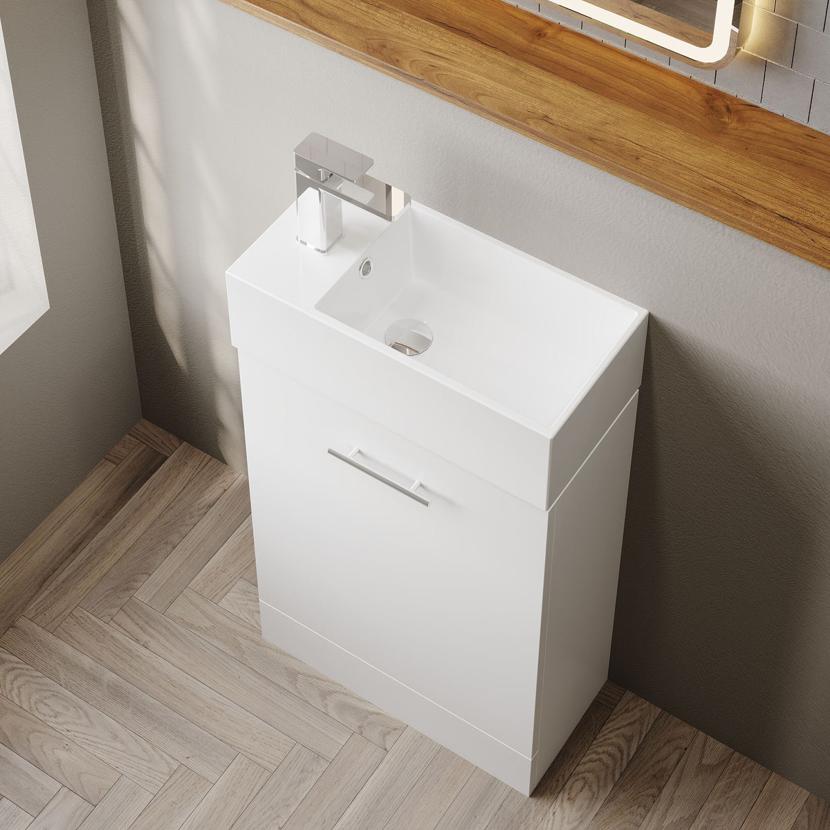 Modern Splash 485mm Gloss White 1 Door Compact Floor Standing Cabinet With Basin