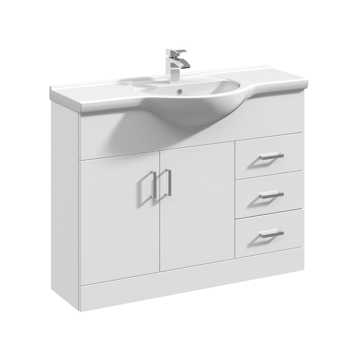 Modern Splash 1050mm Gloss White 2 Door 3 Drawer Floor Standing Cabinet With U-Shaped Basin