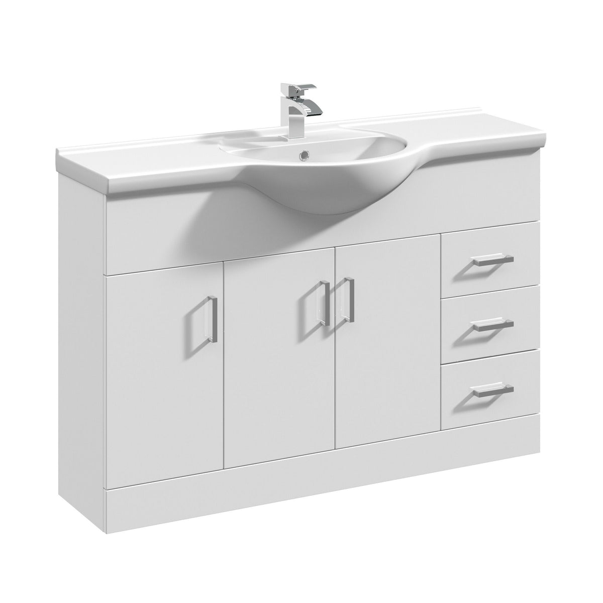 Modern Splash 1200mm Gloss White 3 Door 3 Drawer Floor Standing Cabinet With U-Shaped Basin
