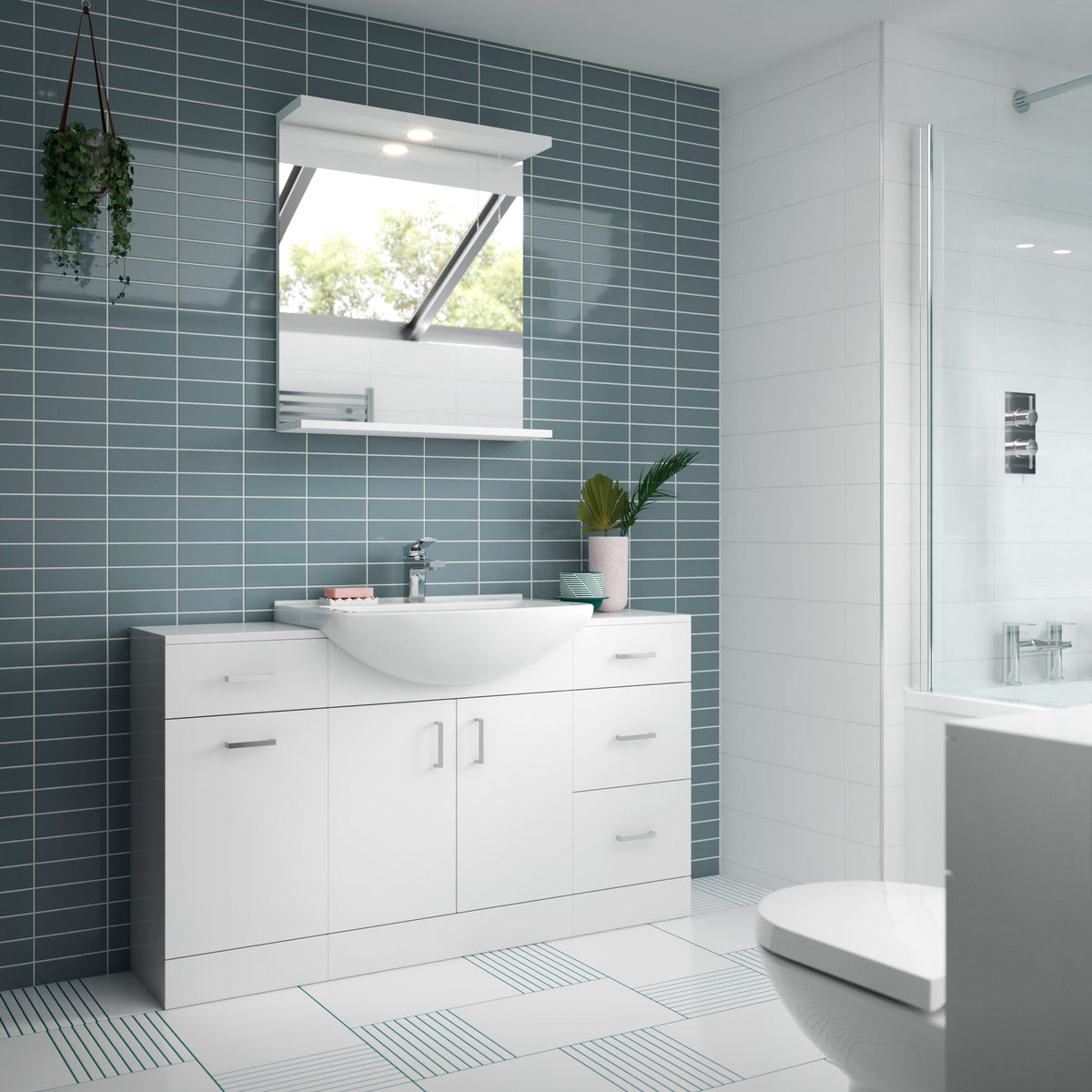 Modern Splash 1200mm Gloss White 3 Door 3 Drawer Floor Standing Cabinet With U-Shaped Basin