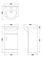 Modern Splash Mayford 450mm Gloss White 1 Door Floor Standing Cabinet With U-Shaped Basin