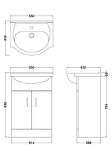 Modern Splash Mayford 550mm Gloss White 2 Door Floor Standing Cabinet With U-Shaped Basin