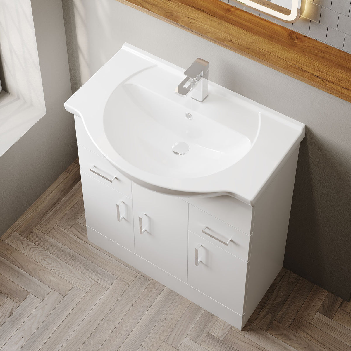 Modern Splash 750mm Gloss White 3 Door 2 Drawer Floor Standing Cabinet With U-Shaped Basin