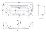 Modern Splash  1700mm Back to Wall Double Ended 11 Jet Hydrotherapy Whirlpool Bath With Light