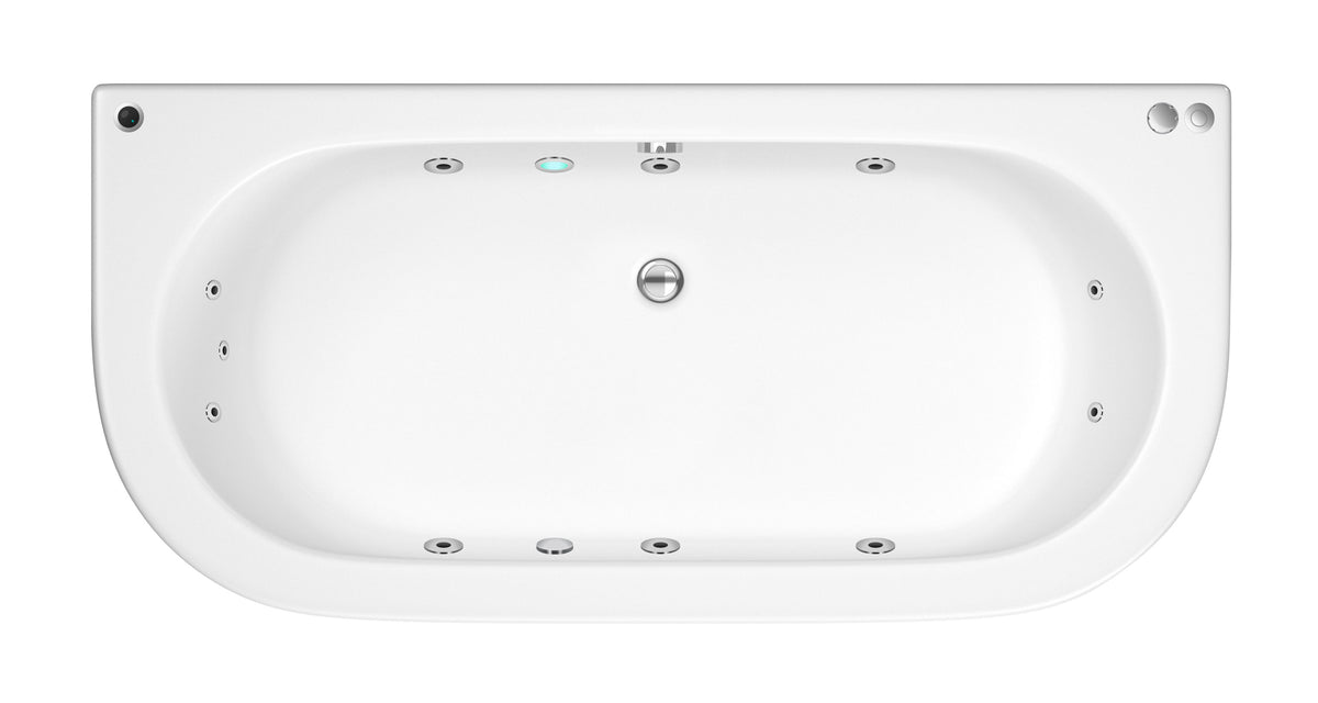 Modern Splash  1700mm Back to Wall Double Ended 11 Jet Whirlpool Bath With Light