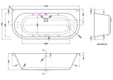 Modern Splash  1700mm Back to Wall Double Ended 11 Jet Whirlpool Bath With Light