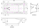 Modern Splash  1400mm Single Ended 11 Jet Hydrotherapy Whirlpool Bath With Light