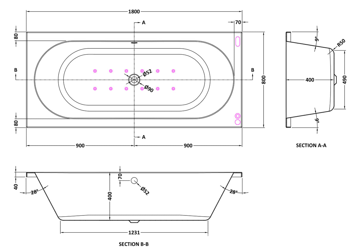 Modern Splash  1800mm Double Ended Hydrotherapy Whirlpool Bath