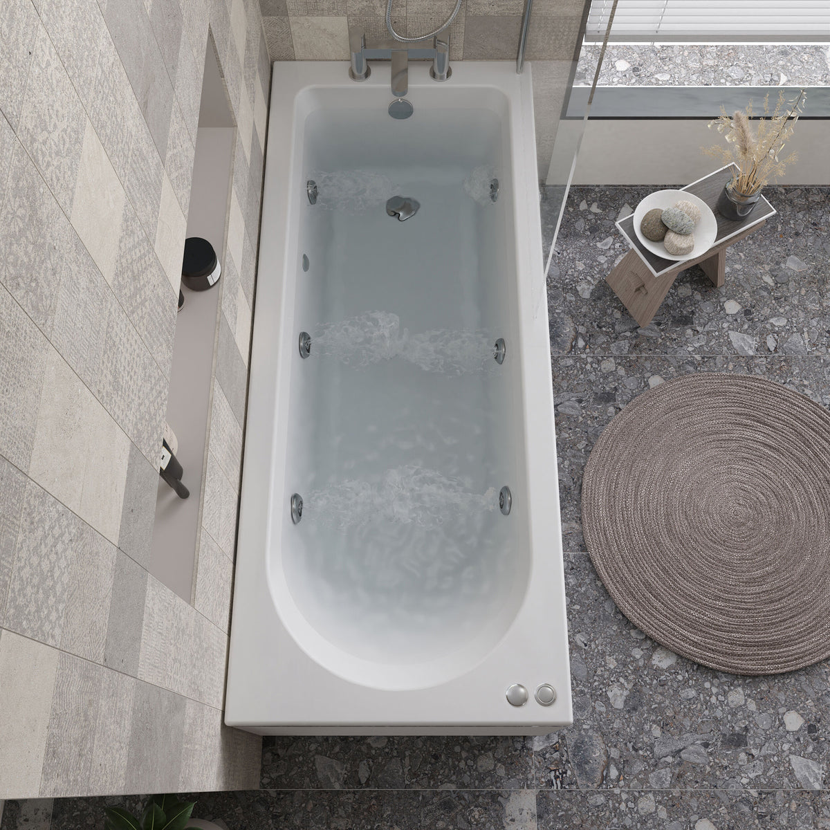 Modern Splash  1600mm Single Ended 6 Chrome Jet Whirlpool Bath Round Single