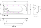 Modern Splash  1700mm Single Ended 6 Chrome Jet Whirlpool Bath Round Single