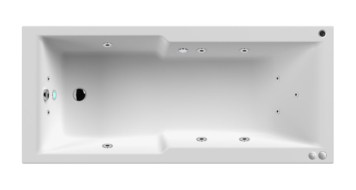 Modern Splash  1700mm Single Ended Straight 11 Jet Whirlpool Shower Bath With Light