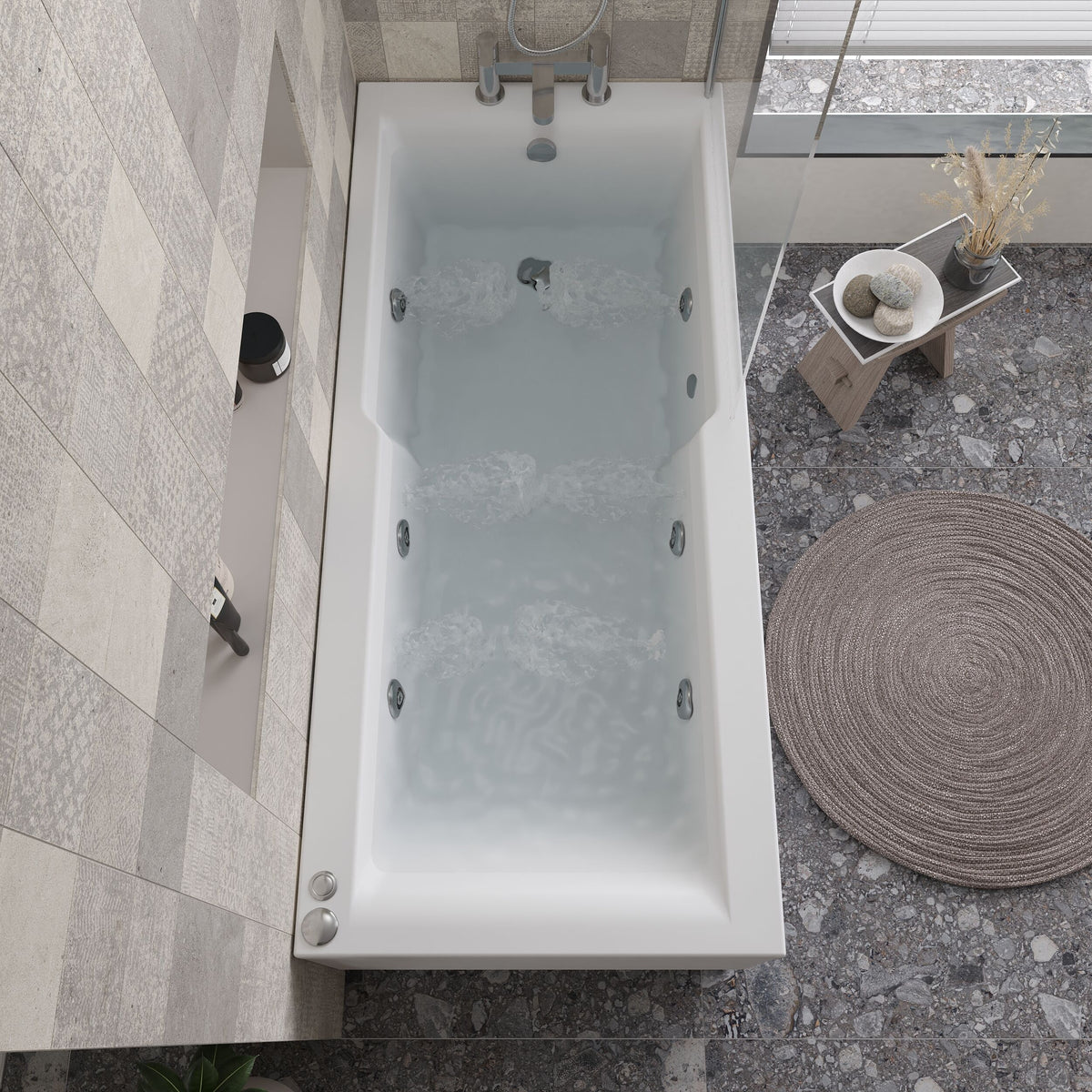 Modern Splash  1700mm Single Ended Straight 6 Chrome Jet Whirlpool Shower Bath