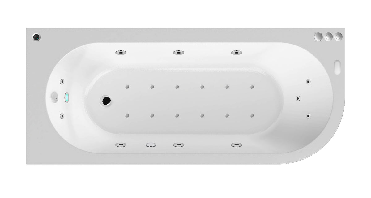Modern Splash  1700mm Left Hand Curved Corner 11 Jet Hydrotherapy Whirlpool Bath With Light