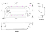 Modern Splash  1700mm Left Hand Curved Corner 6 Jet Whirlpool Bath