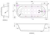 Modern Splash  1700mm Right Hand Curved Corner 11 Jet Hydrotherapy Whirlpool Bath With Light