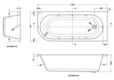 Modern Splash  1700mm Right Hand Curved Corner 8 Jet Whirlpool Bath