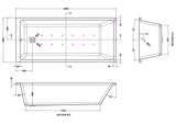 Modern Splash  1800mm Thin Edge Hydrotherapy Whirlpool Shower Bath