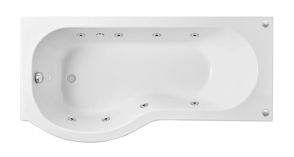 Modern Splash  1700mm P Shape Left Hand 8 Chrome Jet Whirlpool Bath