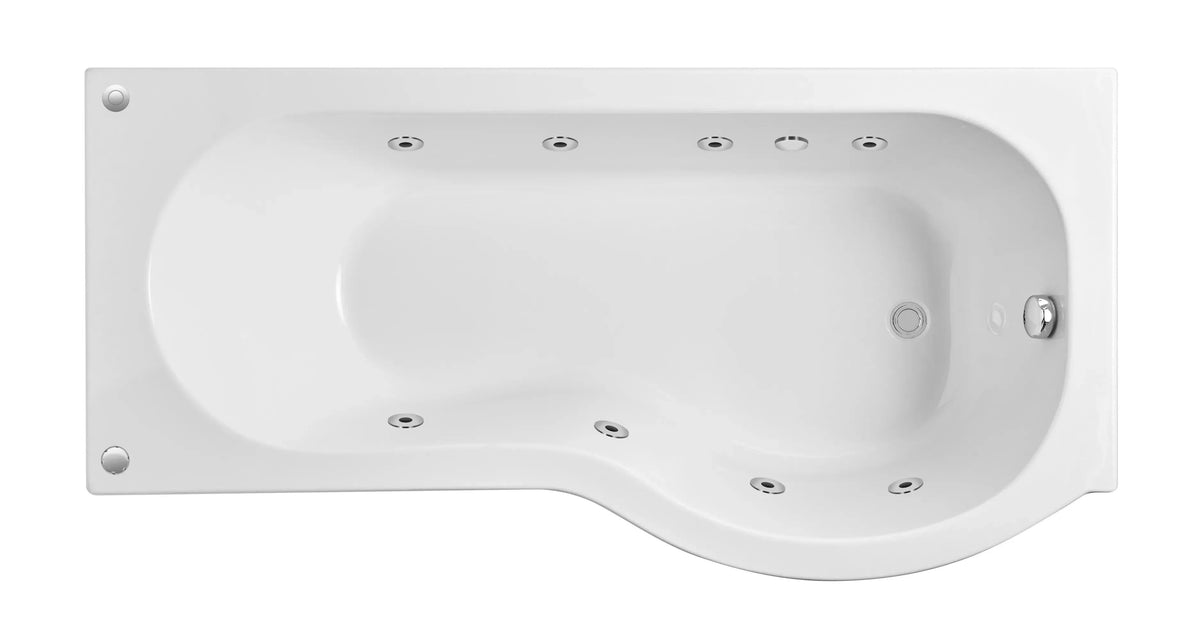 Modern Splash  1700mm P Shape Right Hand 8 Chrome Jet Whirlpool Bath