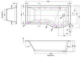 Modern Splash  1700mm P Shape Right Hand 8 Chrome Jet Whirlpool Bath