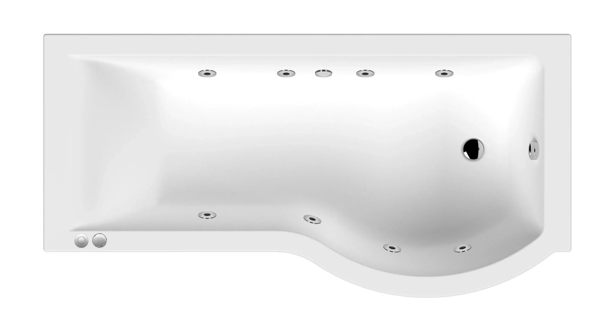 Modern Splash  1500mm P Shape Right Hand 8 Chrome Jet Whirlpool Bath