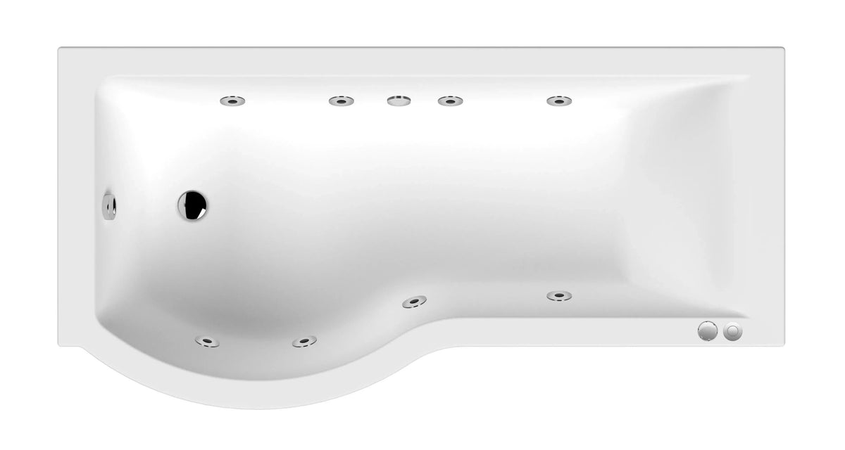 Modern Splash  1600mm P Shape Left Hand 8 Chrome Jet Whirlpool Bath