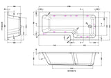 Modern Splash  1700mm L Shape Right Hand 8 Chrome Jet Whirlpool Bath