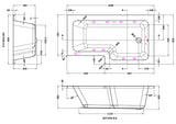 Modern Splash  1500mm L Shape Right Hand 8 White Jet Whirlpool Bath