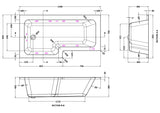 Modern Splash  1600mm L Shape Left-Hand 8 White Jet Whirlpool Bath