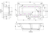 Modern Splash  1600mm L Shape Right-Hand 8 White Jet Whirlpool Bath