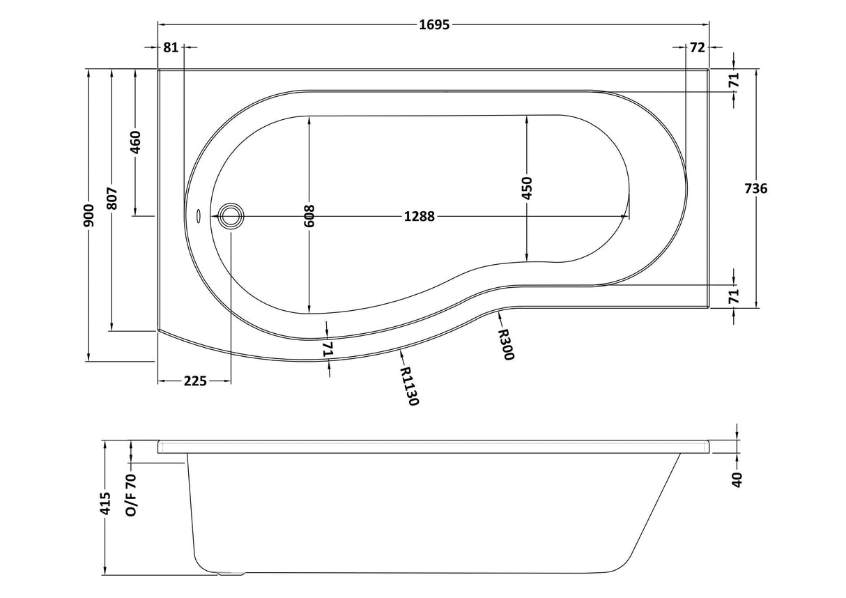 Modern Splash 1700mm Shower B-Shaped Left-Hand Bath