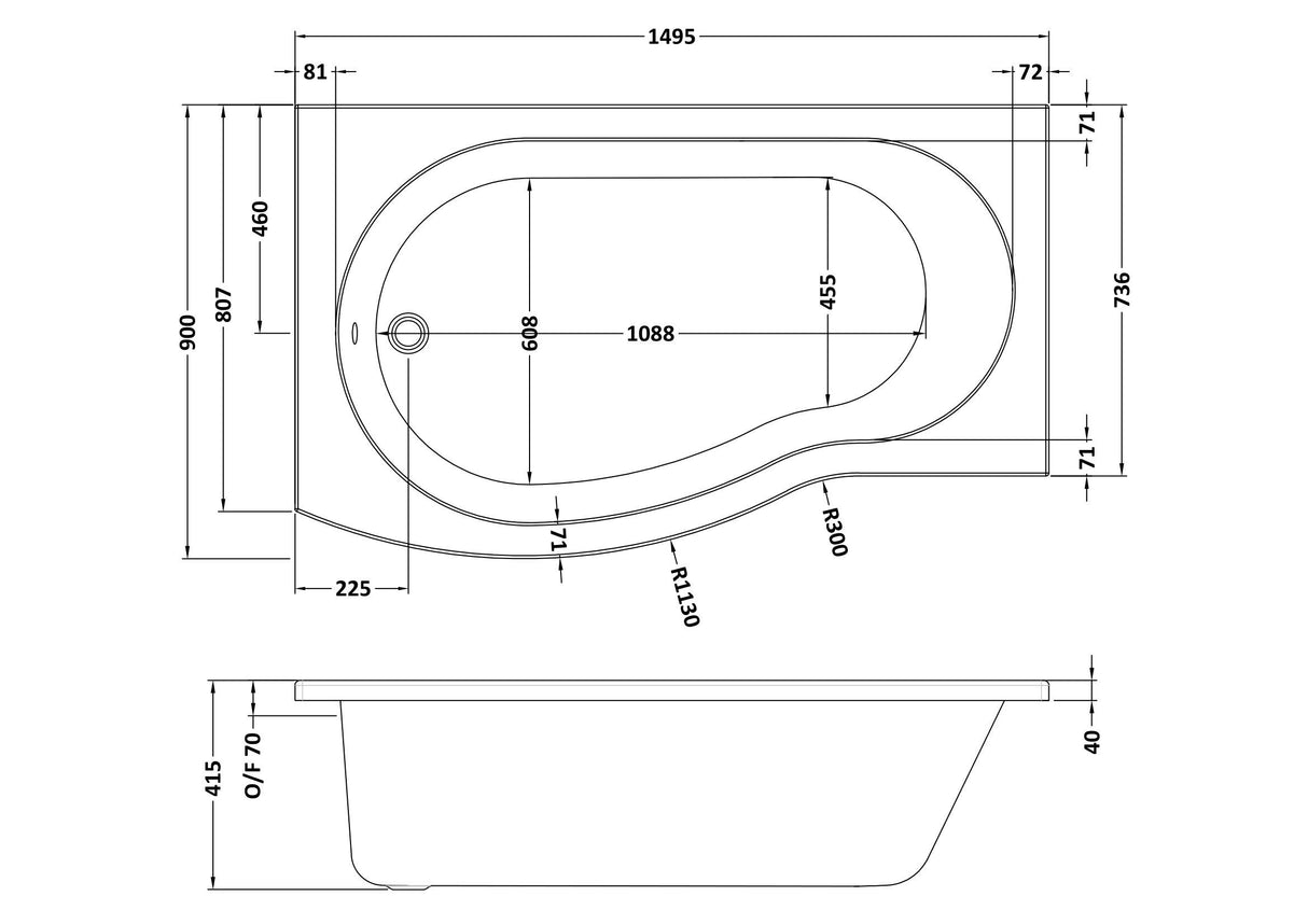 Modern Splash 1500mm Left Hand B Shaped Shower Bath