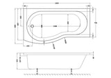 Modern Splash 1695mm Left-Hand B Shaped Shower Bath With Legs