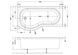 Modern Splash 1600mm Left-Hand P Shaped Shower Bath With Legs